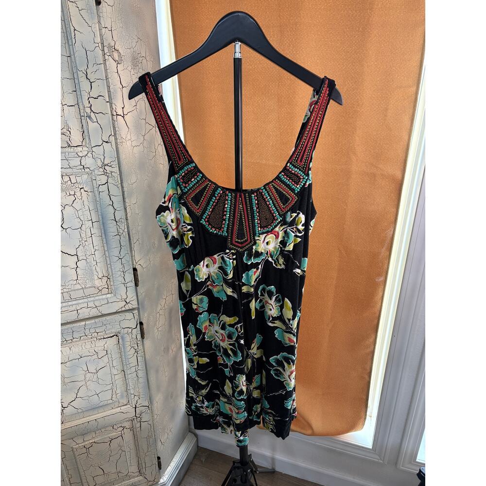 American Rag Floral Beaded Mini Dress Sleeveless Boho Black Women's OX (XL) - Picture 2 of 7